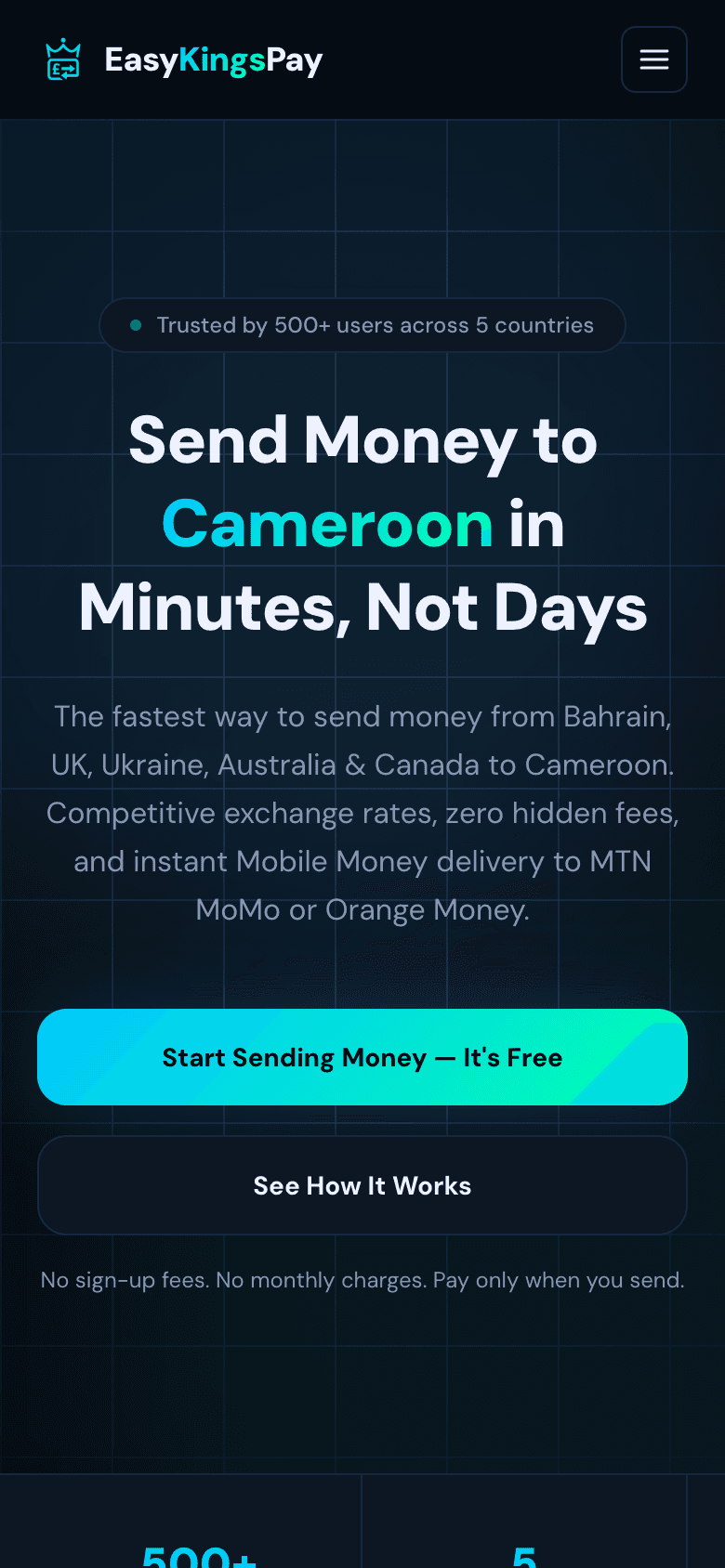 L'application de transfert d'argent EasyKingsPay ouverte sur un téléphone