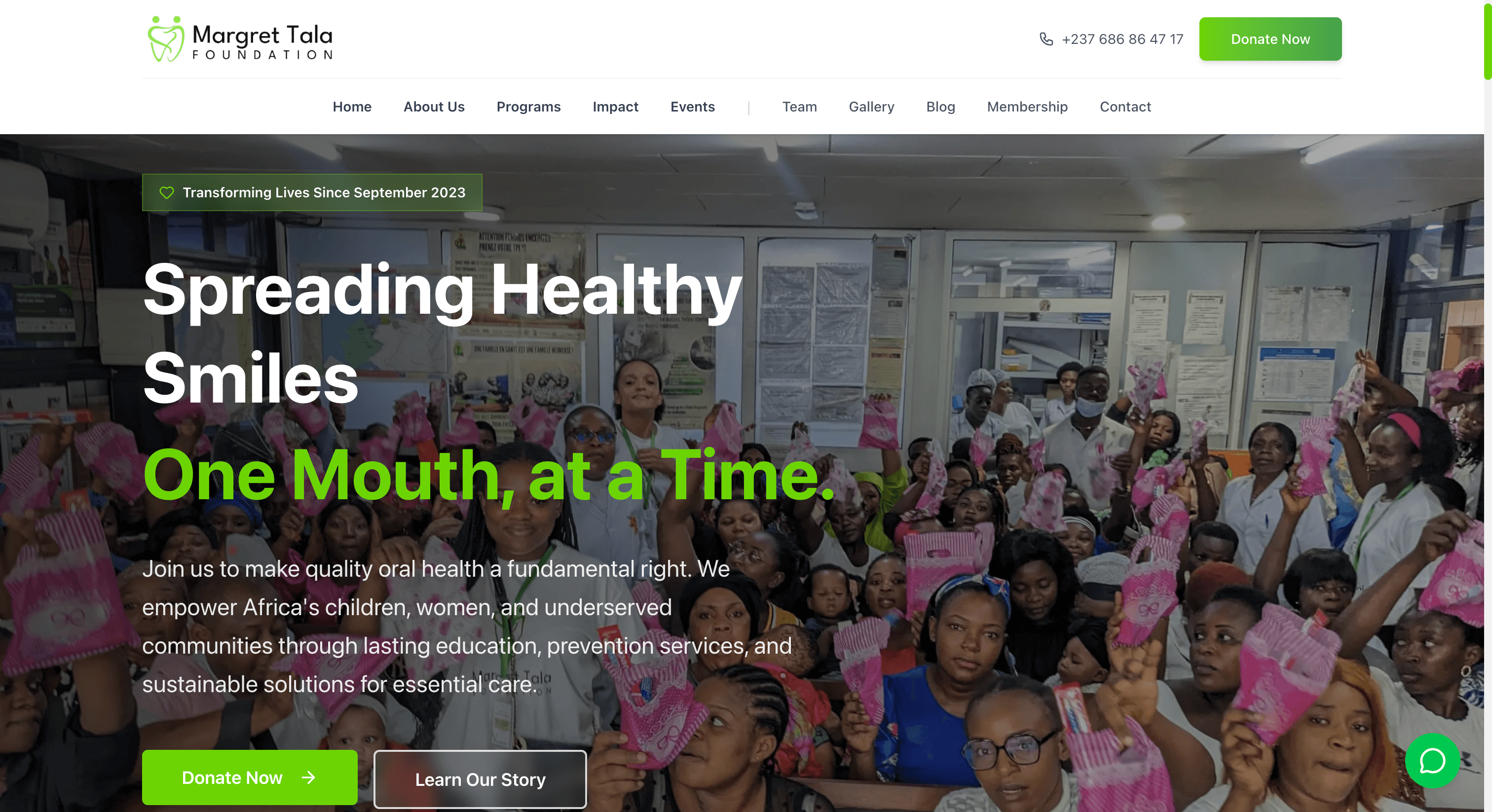 Margret Tala Foundation: a screenshot of the live product