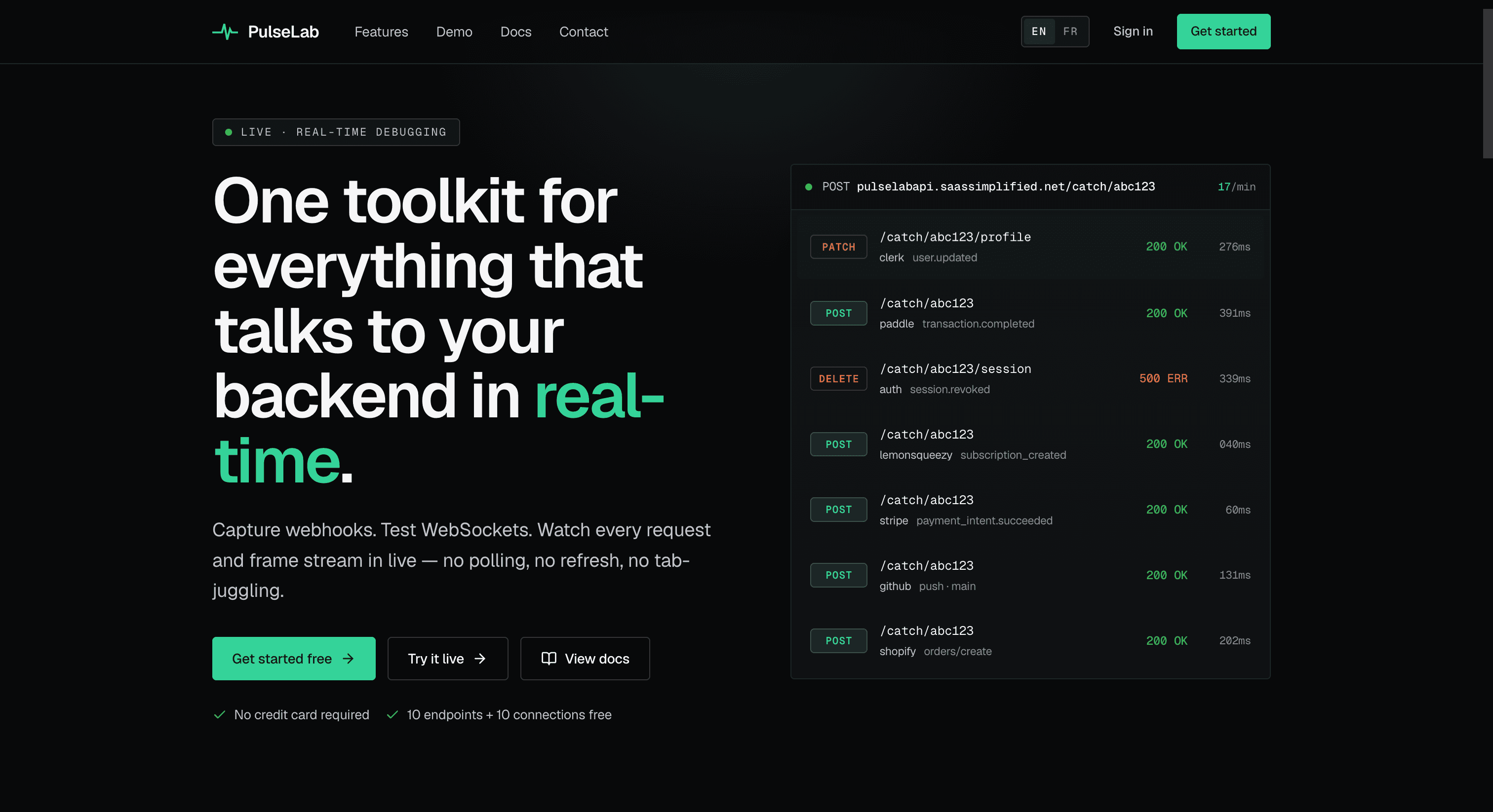 PulseLab: a screenshot of the live product