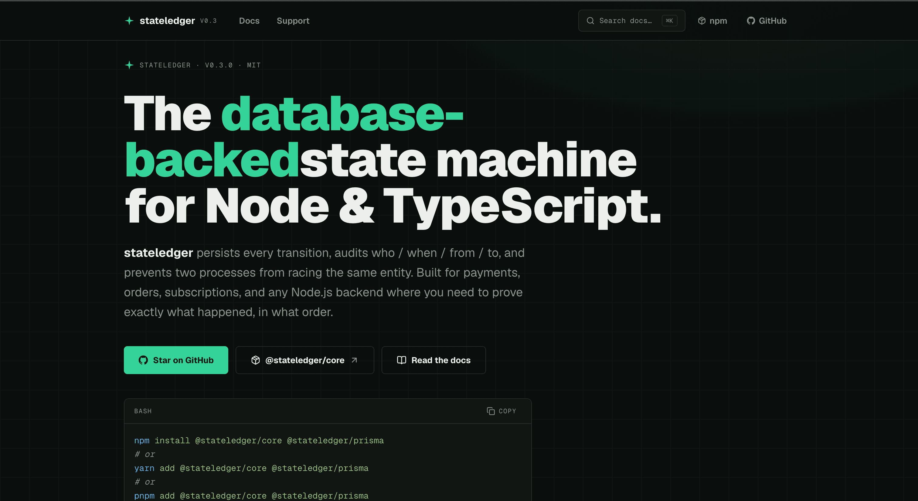 stateledger: a screenshot of the live product