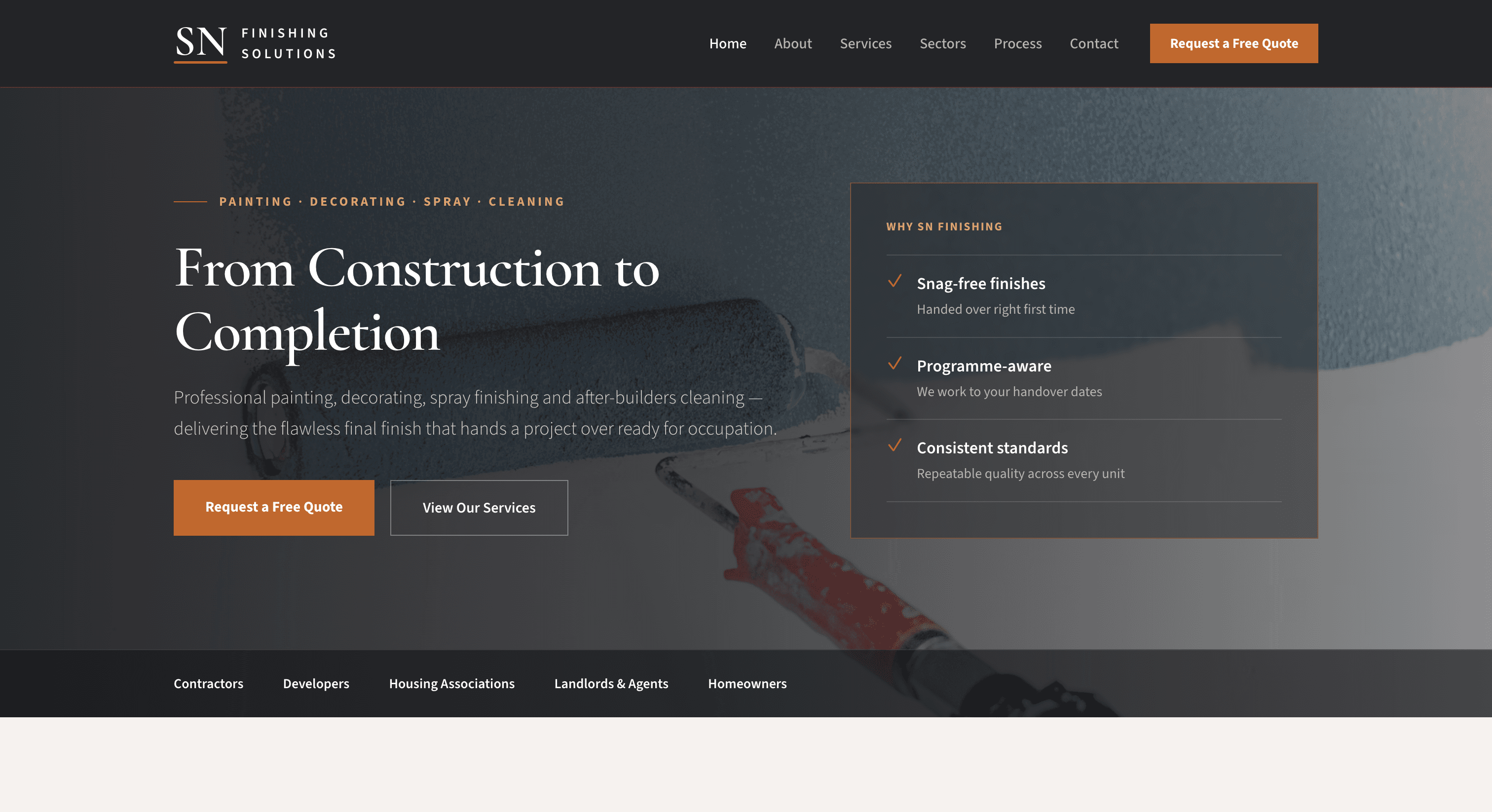 SN Finishing Solutions : une capture d'écran du produit en ligne